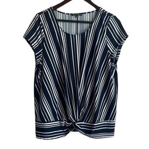 Adrianna Papell Women Top L Navy Striped Twist Knot Front Nautical Casual Office